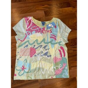 So Blue Sigrid Olsen Saint Barths Graphic Print Tunic Top Tee Shirt Women Size L
